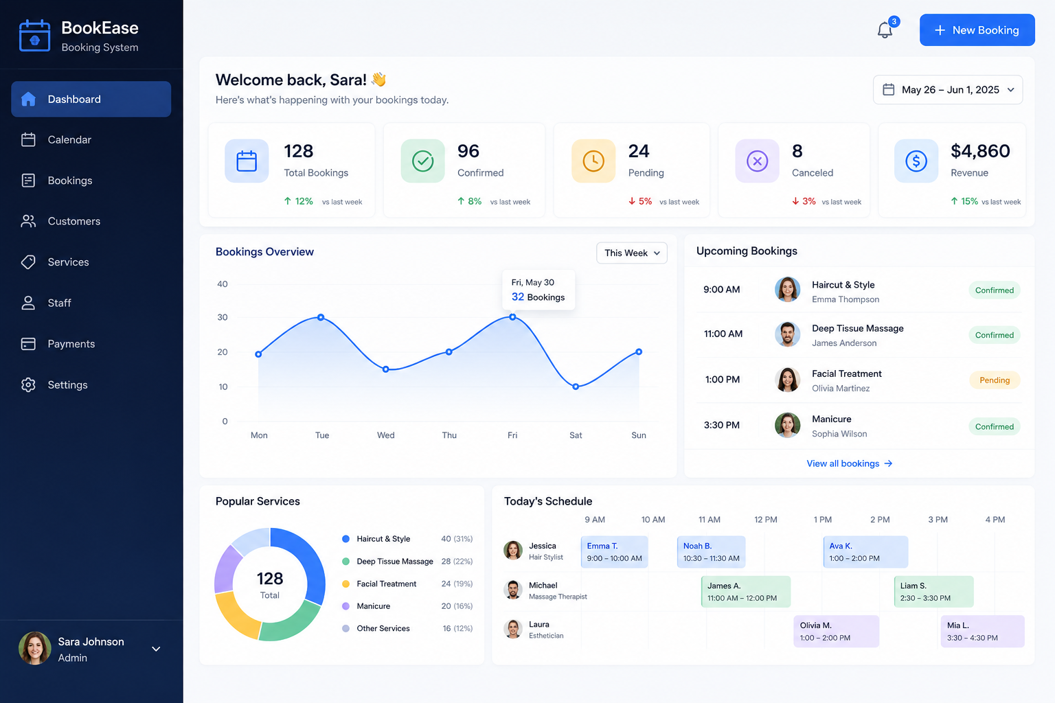 Booking system UI mockup screenshot
